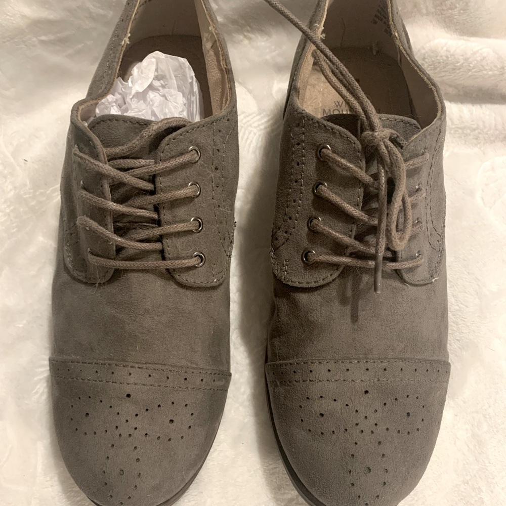 Grey suede wingtip tie dress shoe